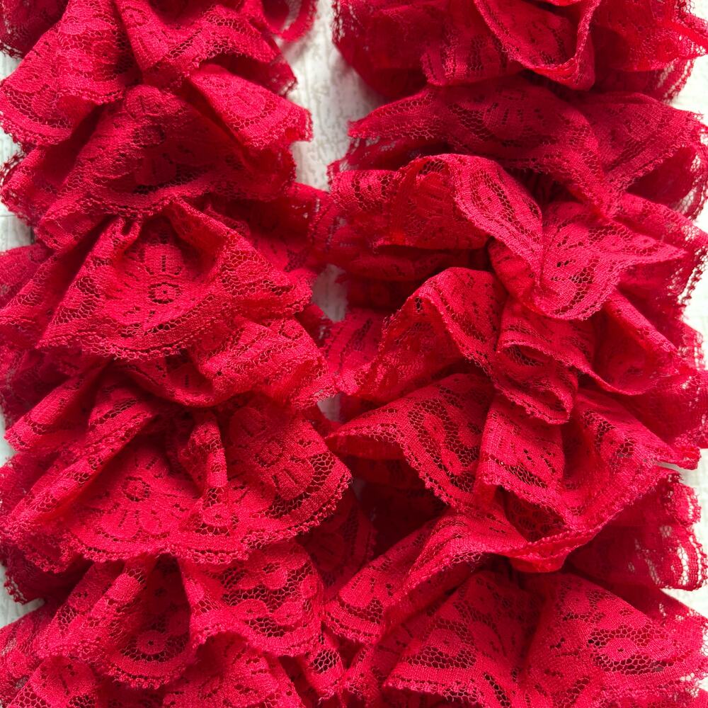 Handmade Red Lace Ruffle Layered Scarf - Picture 2 of 6